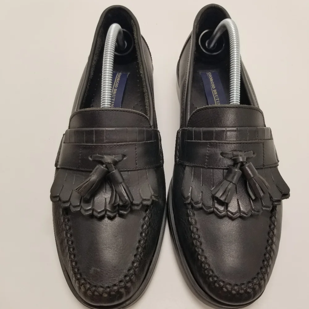 Giorgio Brutini Princeton Men Sz 10M Black Leather Loafer Slip On Kiltie